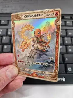 Charmander Mystic Flame Full Art Holo Card Fantasy Pokemon Fan Display - Image 3