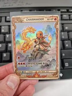 Charmander Mystic Flame Full Art Holo Card Fantasy Pokemon Fan Display - Image 5