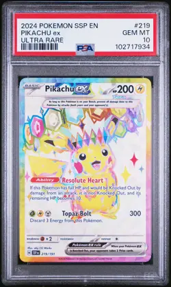 PSA GEM MINT 10 2024 POKEMON SSP EN-SURGING SPARKS 219 PIKACHU EX ULTRA RARE - Image 1