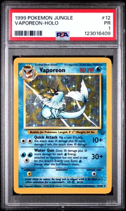 PSA 1 PR 1999 Pokemon Jungle Vaporeon 12/64 Holo Foil Rare WOTC - Image 1