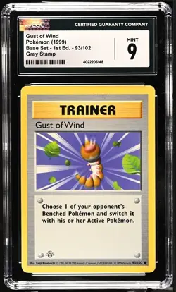GRAY GREY STAMP Gust of Wind 93/102 1st Edition Pokemon Base Set CGC 9 Mint - Image 1