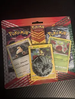 POKEMON TCG BLISTER 2 BOOSTER PACKS, MORPEKO, SNORLAX, APPLIN FOIL CARDS, 1 COIN - Image 1