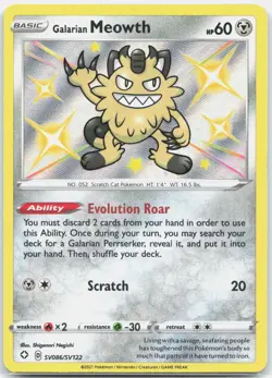 Galarian Meowth SV086/SV122 Shiny Rare Shining Fates Shiny Vault Pokemon Holo NM - Image 1