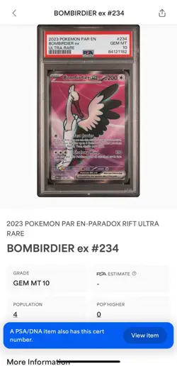 PSA 10 2023 POKEMON PAR EN-PARADOX RIFT ULTRA RARE BOMBIRDIER ex #234 Graded - Image 3