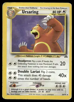 Pokemon Cards Ursaring 34/75 Neo Discovery Rare HP - Image 1