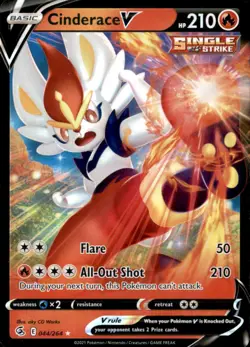 Cinderace V 044/264 Holo V Rare Fusion Strike Pokemon Near Mint - Image 1