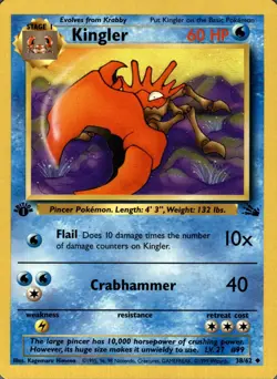 Kingler 38/62 Uncommon Fossil Pokemon 1st Edition Lightly Played - Image 1