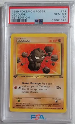 1999 Pokemon Fossil 1st Edition #47 Geodude - PSA10 GEM MINT - Image 1