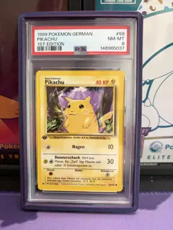 PIKACHU 1ST EDITION POKEMON BASE SET GERMAN 1999 58 PSA 8 - Image 1