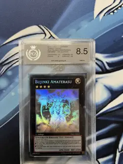 YuGiOh 2014 Bujinki Amaterasu PRIO-DE052 PGS 8.5 Ghost Rare 1st Edition - Image 1