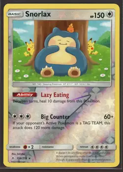 Snorlax 158/214 SM Unbroken Bonds Reverse Holo Rare Pokemon Card - Image 1