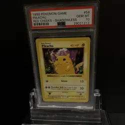 1999 POKEMON BASE SET SHADOWLESS RED CHEEKS-#58 PIKACHU PSA 10 - Image 3