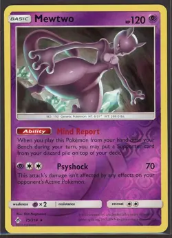 Unbroken Bonds Mewtwo #75/214 SM Reverse Holo Pokemon Card - Lightly Played - Image 1