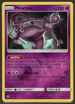 Unbroken Bonds Mewtwo Reverse Holo Pokemon Card #75/214 SM - Lightly Played - Image 1