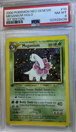 Meganium PSA 8 Pokemon WOTC 2000 Neo Genesis 1st Edition #10/111 Holo Swirl - Image 1