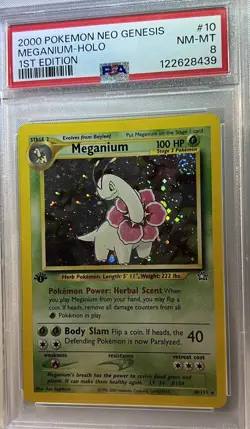 Meganium PSA 8 Pokemon WOTC 2000 Neo Genesis 1st Edition #10/111 Holo Swirl - Image 2