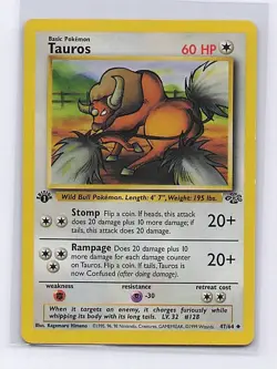 Tauros 47/64 Uncommon Jungle Pokemon 1st Edition Moderately Played - Image 1