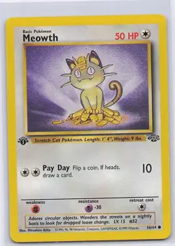 Meowth 56/64 Common Jungle Pokemon 1st Edition Moderately Played - Image 1