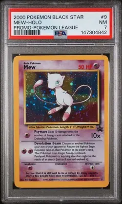 2000 POKEMON PROMO BLACK STAR POKEMON LEAGUE #9 MEW-HOLO PSA 7 - Image 1