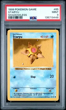 1999 POKEMON BASE SET SHADOWLESS #65 STARYU PSA 9 - Image 1