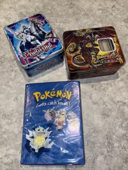 Large Yu-Gi-Oh Card Collection Lot Played Cards Binder 2 Tins Hundreds Mixed - Image 1