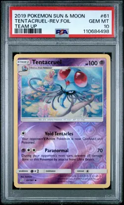 2019 POKEMON SUN & MOON TEAM UP #61 TENTACRUEL-REVERSE FOIL PSA 10 - Image 1