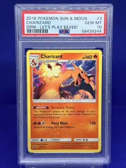 2018 Pokemon Sun & Moon Charizard Dragon Majesty Let’s Play Eevee #3 PSA 10 Gem - Image 1
