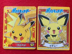 Pikachu & Pichu No.01 & 36 MARUMIYA Pokemon Sticker Card Japanese Nintendo Holo - Image 1