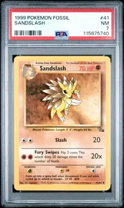 1999 Pokemon Fossil #41 Sandslash PSA 7 NM - Image 1
