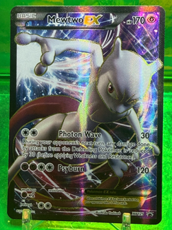 DAMAGED 2016 MewTwo EX XY125 Pokemon TCG XY Black Star PROMO Full Art Foil Rare - Image 1