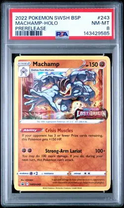 2022 POKEMON SWSH BLACK STAR PROMO PRERELEASE #243 MACHAMP-HOLO PSA 8 - Image 1