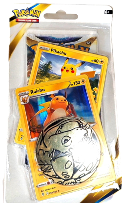 NEW 2022 Pokemon Sword & Shield Set PIKACHU & RAICHU CARDS + 10 BOOSTERS + COIN - Image 1
