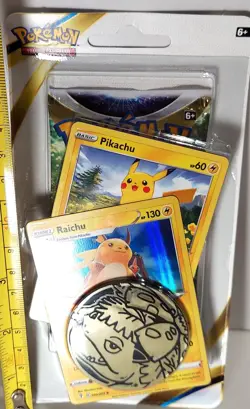 NEW 2022 Pokemon Sword & Shield Set PIKACHU & RAICHU CARDS + 10 BOOSTERS + COIN - Image 3