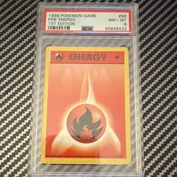1999 Pokemon Base Set 1st Edition Shadowless Fire Energy 98/102 PSA 8 English - Image 1