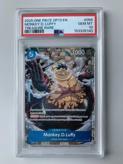 2025 ONE PIECE OP13 #058 MONKEY D. LUFFY TREASURE RARE PSA 10 GEM MINT - Image 1
