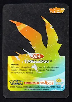 TAILLOW #034 LAMINCARD COLECCION POKEMON ADVANCED LAMINCARDS 2006 EDIBAS - Image 2
