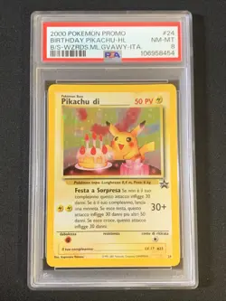 Pokemon PSA 8 PIKACHU DI ____ 24 Promo - 2000 ITA ITALIANO Birthday Pikachu - Image 1