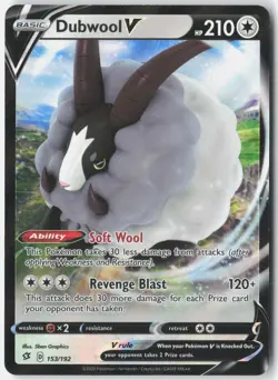 Dubwool V 153/192 Holo V Rare Rebel Clash Pokemon Near Mint - Image 1