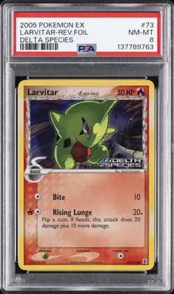 2005 POKEMON EX DELTA SPECIES #73 LARVITAR-REVERSE FOIL PSA 8 - Image 1