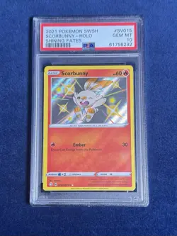 2021 POKEMON SWORD & SHIELD SHINING FATES #SV015 SCORBUNNY-HOLO PSA 10 - Image 1