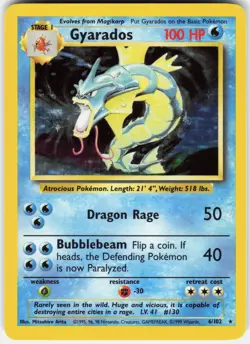 Pokemon Gyarados 6/102 Holo Rare Base Set Unlimited Pokemon Near Mint L - Image 1