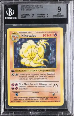 1999 POKEMON GAME 1ST ED #12 NINETALES-HOLO BGS 9 - Image 1