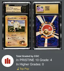 CGC PRISTINE 10 Pokemon Brock's Mankey Gym Japanese #056 PSA Gem Mint - Image 1