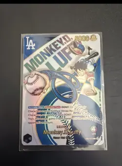CUSTOM FAN MADE PROXY LA Dodgers Monkey.D.Luffy Promo EB02 One Piece Card, NM - Image 1