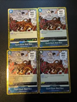 Gum-Gum Red Roc OP04-056 Jolly Roger Foil PRB-01 x4 Playset One Piece Card Game - Image 1