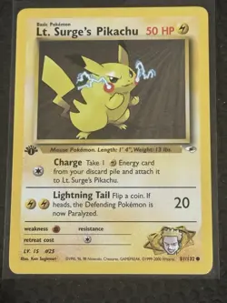 Wizards of the Coast Pokemon TCG Lt. Surge's Pikachu Gym Heroes 1st Ed 81/132 - Image 1