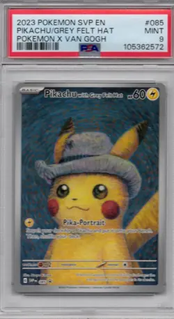 2023 POKEMON SVP EN-SV BLACK STAR PROMO #085 PIKACHU WITH GREY FELT HAT PSA 9 - Image 1