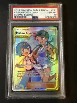 Mallow and Lana Full Art Pokemon Cosmic Eclipse Tag Team 231/236 PSA 10 - Image 1