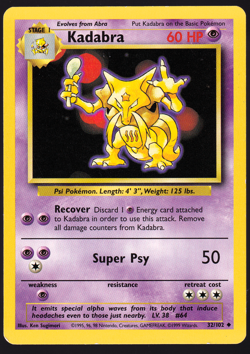 Kadabra 32/102 Base Set 1999 Pokemon TCG Card LP - Image 1