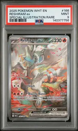 2025 POKEMON WHT EN-WHITE FLARE SPECIAL ILLUSTRATION RARE #166 RESHIRAM EX PSA 9 - Image 1